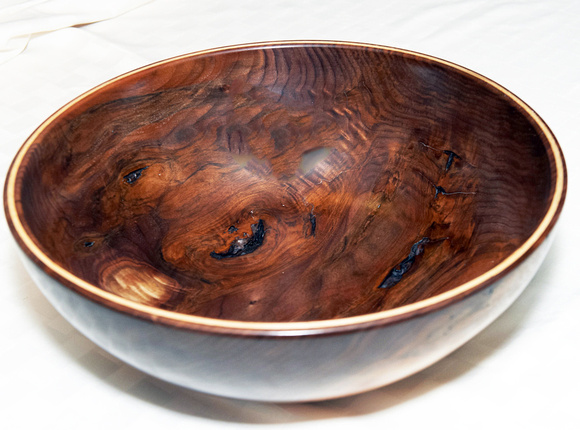 Ten Quart Fruit Bowl - Black Walnut With Hickory Rim Spline - Hand Crafted By Don Stevens  ** SEE DESCRIPTION BELOW **